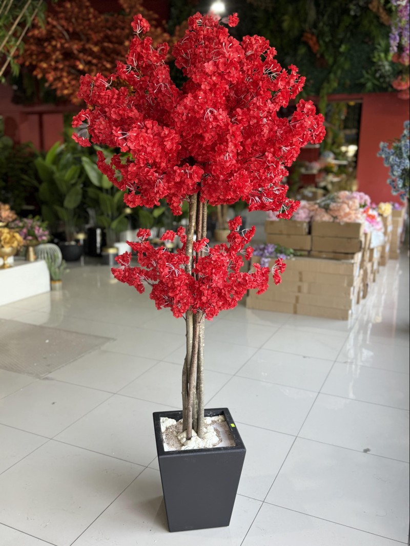 YNC-263 Kırmızı Bahar Dalı Yapay Ağaç – 200 cm | Canlı ve Enerjik Dekoratif Çiçek