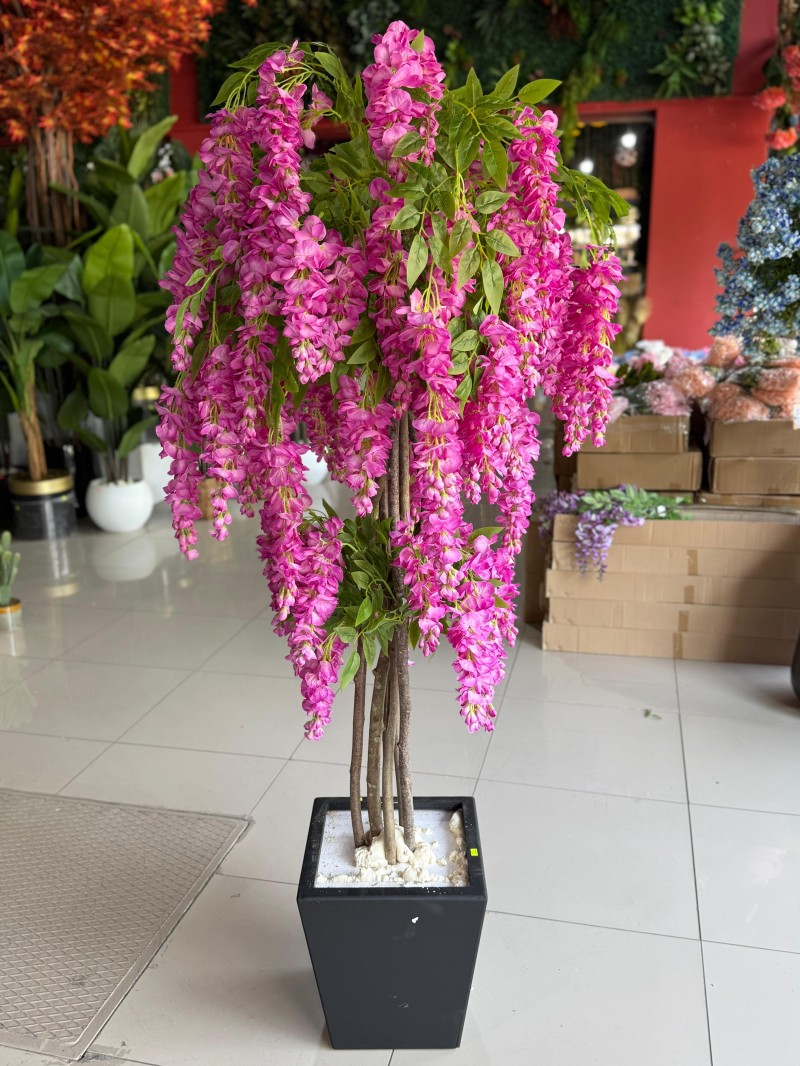 YNC-213 Fuşya Wisteria Yapay Ağaç – 190 cm | Canlı ve Etkileyici Sarkık Çiçeklerle Göz Alıcı Dekorasyon