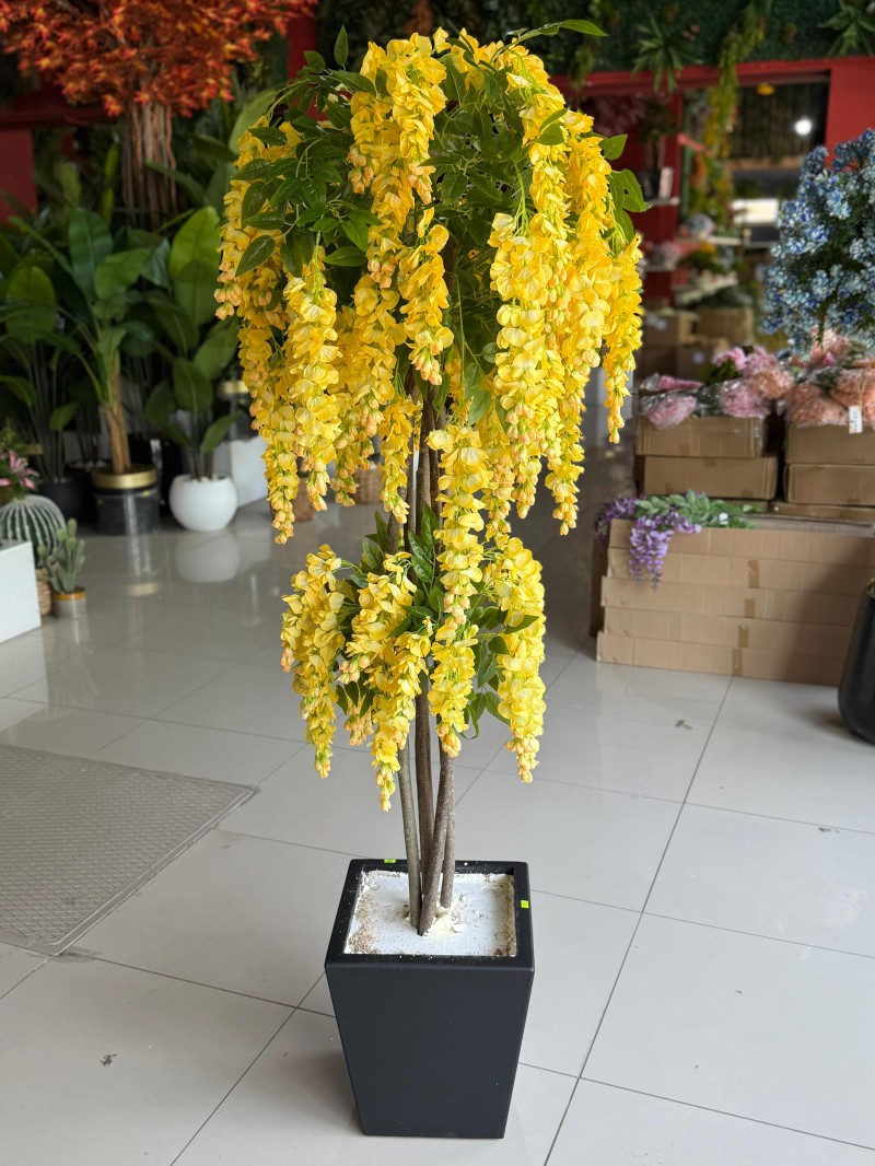 YNC-213 Sarı Wisteria Yapay Ağaç – 190 cm | Canlı ve Neşeli Salkım Çiçeklerle Işıl Işıl Dekorasyon
