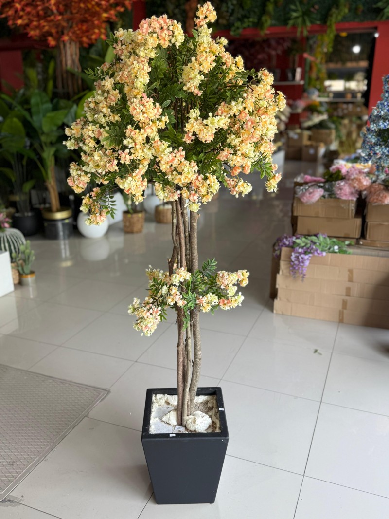 YNC-357 Sarı Bahar Dalı Yapay Ağaç – 190 cm | Güneş Işığını Andıran Canlı Çiçeklerle Neşeli Dekorasyon