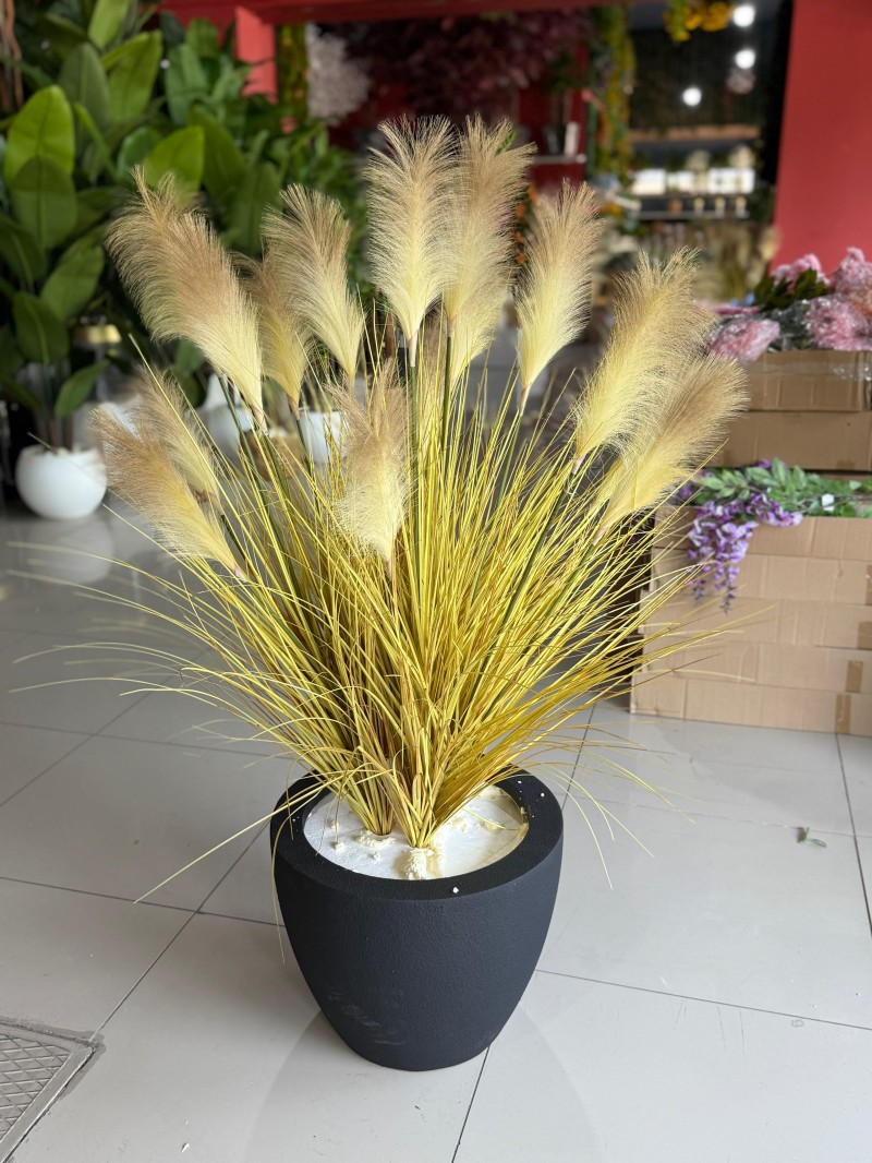 YNC-264 Sarı Yapay Pampas – Saksılı | Canlı Renk, Modern Duruş